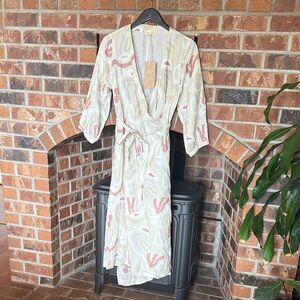 Tradlands Women's White Brown Berenice Print Lily Midi Wrap Belt dress size S